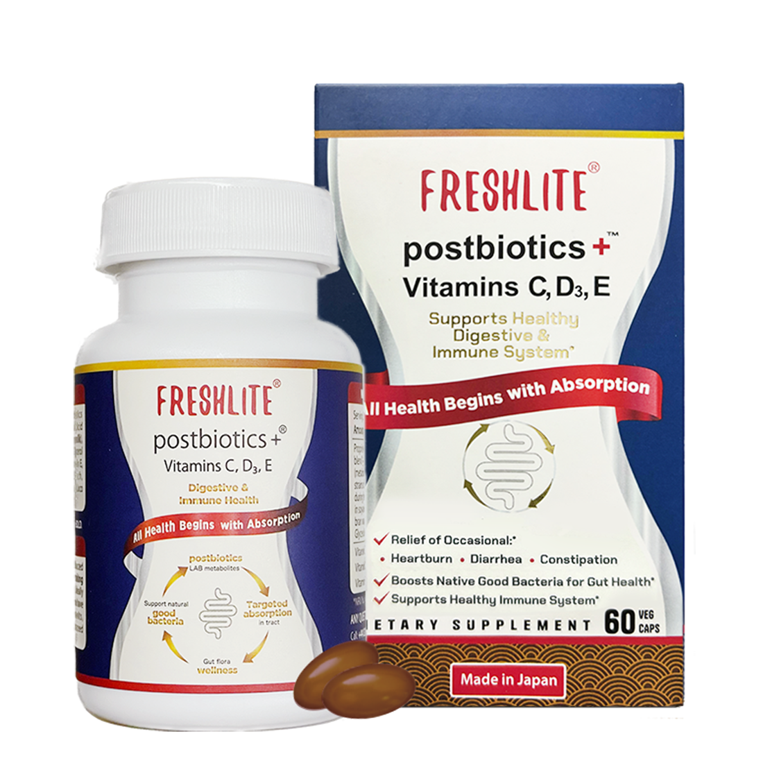 Natural Digestive Discomfort Relief | Postbiotics+Vitamins C,D3,E | Supports Heathy Digestive & Immune System*