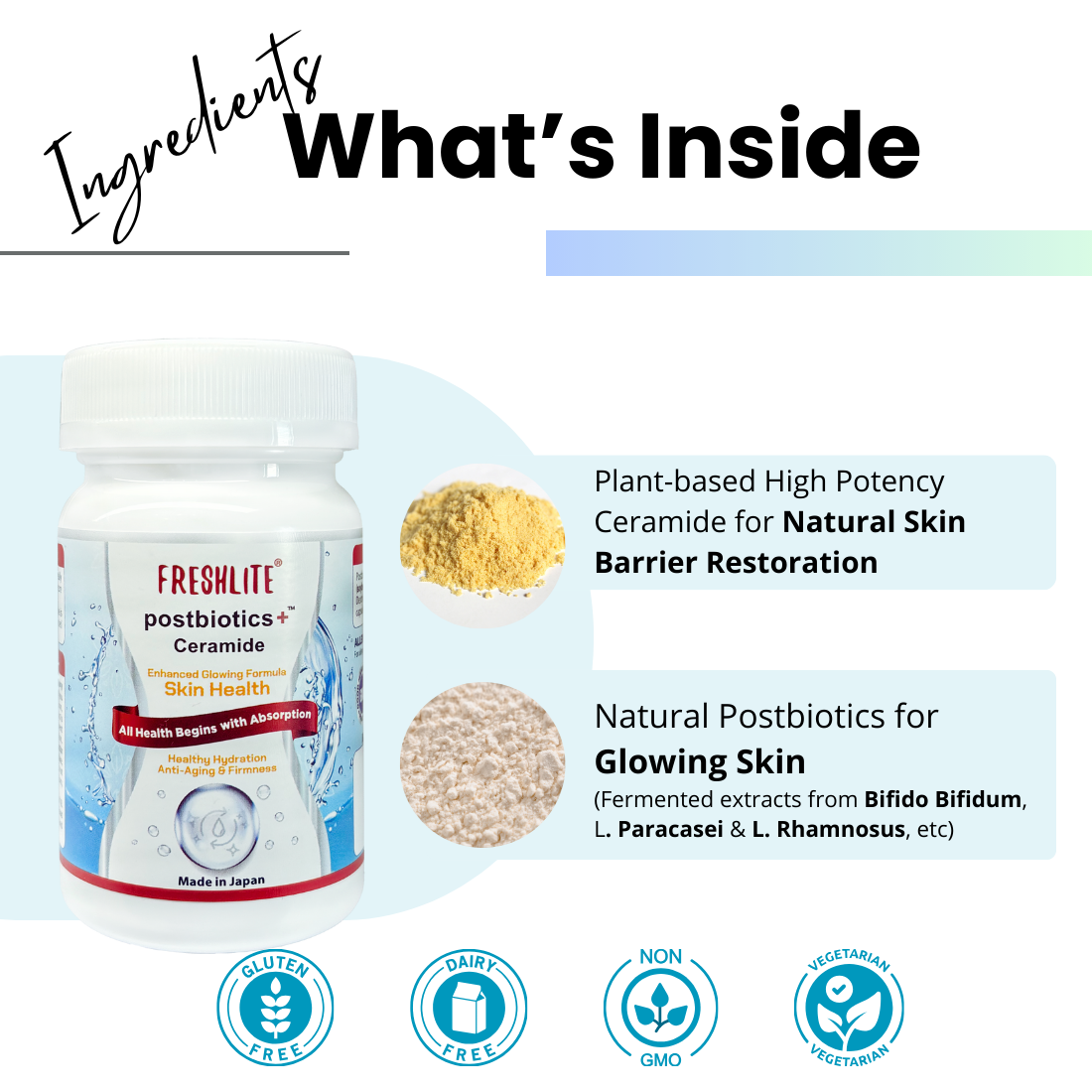 CLEAR SKIN CERAMIDE SUPPLEMENT – Plant-Based Ceramides & Postbiotics for Hydration, Barrier & Elasticity | Helps Reduce Acne & Irritation | Hormonal Balance From Gut-Skin Axis* | Non-GMO, Gluten-Free
