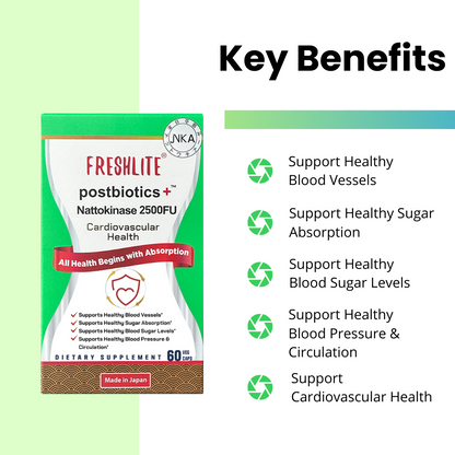 Blood Pressure & Heart Health | Postbiotics+ NSK-KD® Nattokinase 2500FU | Support healthy blood sugar, pressure and circulation*