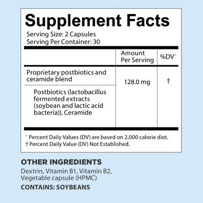 CLEAR SKIN CERAMIDE SUPPLEMENT – Plant-Based Ceramides & Postbiotics for Hydration, Barrier & Elasticity | Helps Reduce Acne & Irritation | Hormonal Balance From Gut-Skin Axis* | Non-GMO, Gluten-Free